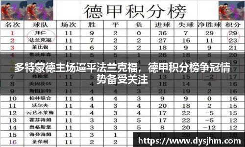 多特蒙德主场逼平法兰克福，德甲积分榜争冠情势备受关注